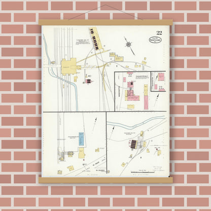 Old map wall art mockup — magnetic wood frame on brick wall — Sanborn Fire Insurance Map from Nanticoke, Luzerne County, Pennsylvania (1912), Sheet #0022