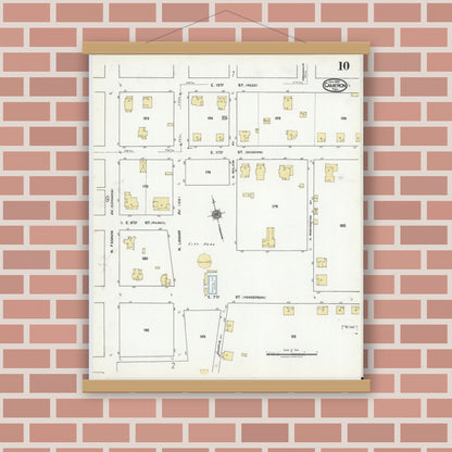 Old map wall art mockup — magnetic wood frame on brick wall — Sanborn Fire Insurance Map from Cameron, Milam County, Texas (1920), Sheet #0010