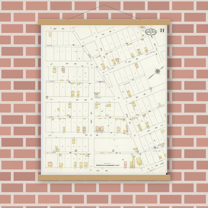 Old map wall art mockup — magnetic wood frame on brick wall — Sanborn Fire Insurance Map from Juniata, Blair County, Pennsylvania (1910), Sheet #0011