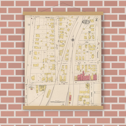 Old map wall art mockup — magnetic wood frame on brick wall — Sanborn Fire Insurance Map from Marinette, Marinette County, Wisconsin (1921), Sheet #0004