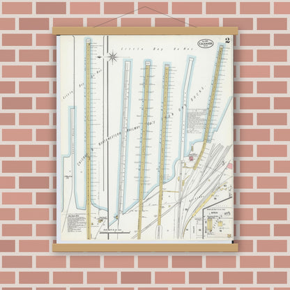 Old map wall art mockup — magnetic wood frame on brick wall — Sanborn Fire Insurance Map from Escanaba, Delta County, Michigan (1899), Sheet #0002