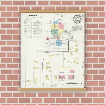 Old map wall art mockup — magnetic wood frame on brick wall — Sanborn Fire Insurance Map from Oberlin, Lorain County, Ohio (1897) - Complete Map Set