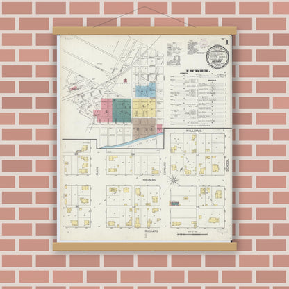 Old map wall art mockup — magnetic wood frame on brick wall — Sanborn Fire Insurance Map from Henry, Marshall County, Illinois (1893) - Complete Map Set