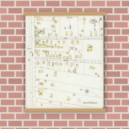 Old map wall art mockup — magnetic wood frame on brick wall — Sanborn Fire Insurance Map from Islip, Suffolk County, New York (1897), Sheet #0004