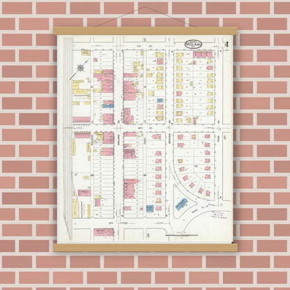 Old map wall art mockup — magnetic wood frame on brick wall — Sanborn Fire Insurance Map from Midland, Beaver County, Pennsylvania (1917), Sheet #0004