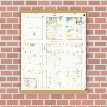 Old map wall art mockup — magnetic wood frame on brick wall — Sanborn Fire Insurance Map from Mason City, Cerro Gordo County, Iowa (1892), Sheet #0004