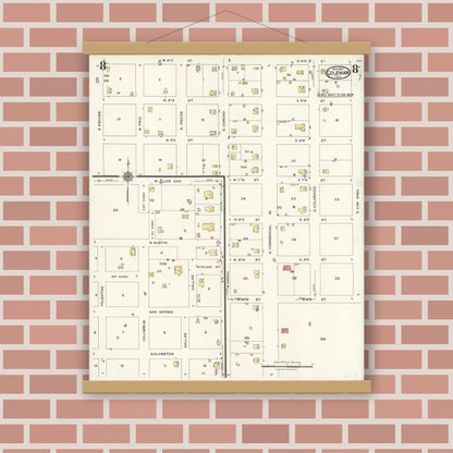 Old map wall art mockup — magnetic wood frame on brick wall — Sanborn Fire Insurance Map from Coleman, Coleman County, Texas (1923), Sheet #0008