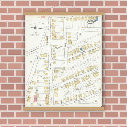 Old map wall art mockup — magnetic wood frame on brick wall — Sanborn Fire Insurance Map from Berwick, Columbia County, Pennsylvania (1918), Sheet #0003
