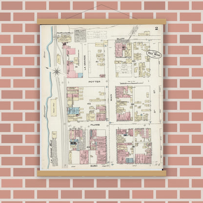 Old map wall art mockup — magnetic wood frame on brick wall — Sanborn Fire Insurance Map from Red Wing, Goodhue County, Minnesota (1884), Sheet #0002