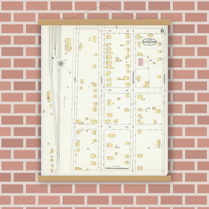 Old map wall art mockup — magnetic wood frame on brick wall — Sanborn Fire Insurance Map from Susquehanna, Susquehanna County, Pennsylvania (1904), Sheet #0006
