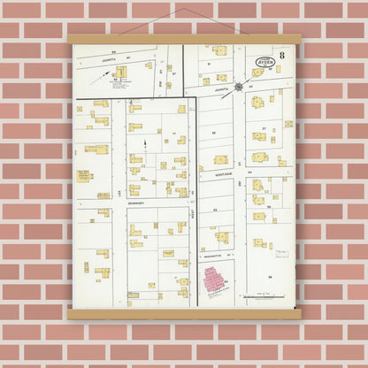 Old map wall art mockup — magnetic wood frame on brick wall — Sanborn Fire Insurance Map from Ayden, Pitt County, North Carolina (1919), Sheet #0008