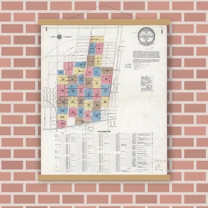 Old map wall art mockup — magnetic wood frame on brick wall — Sanborn Fire Insurance Map from Huntington Park, Los Angeles County, California (1924) - Complete Map Set