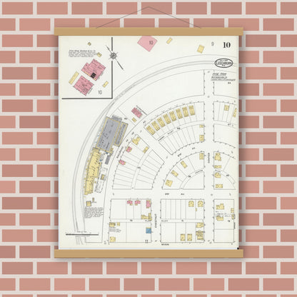 Old map wall art mockup — magnetic wood frame on brick wall — Sanborn Fire Insurance Map from Leechburg, Armstrong County, Pennsylvania (1919), Sheet #0010