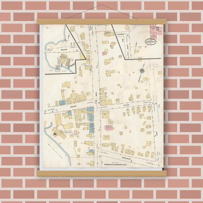 Old map wall art mockup — magnetic wood frame on brick wall — Sanborn Fire Insurance Map from Newport, Herkimer County, New York (1938), Sheet #0002