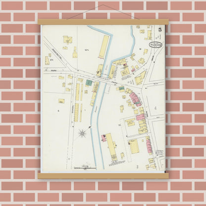 Old map wall art mockup — magnetic wood frame on brick wall — Sanborn Fire Insurance Map from Hudson, Middlesex County, Massachusetts (1894), Sheet #0005