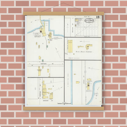 Old map wall art mockup — magnetic wood frame on brick wall — Sanborn Fire Insurance Map from Sault Sainte Marie, Chippewa County, Michigan (1895), Sheet #0013