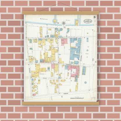 Old map wall art mockup — magnetic wood frame on brick wall — Sanborn Fire Insurance Map from Saint Augustine, Saint John's County, Florida (1899), Sheet #0003