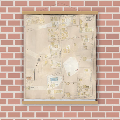 Old map wall art mockup — magnetic wood frame on brick wall — Sanborn Fire Insurance Map from Hilo, Hawaii County, Hawaii (1957), Sheet #0011