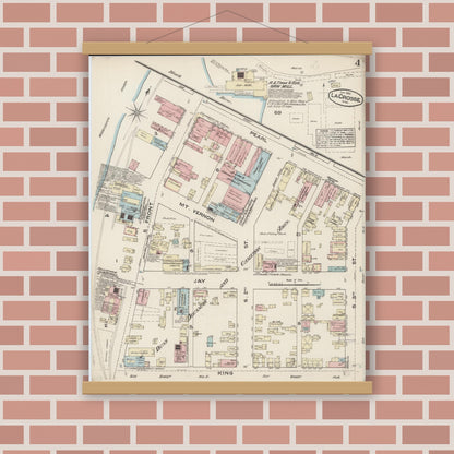 Old map wall art mockup — magnetic wood frame on brick wall — Sanborn Fire Insurance Map from La Crosse, La Crosse County, Wisconsin (1884), Sheet #0004