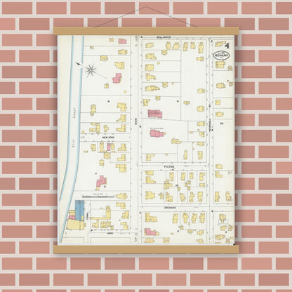 Old map wall art mockup — magnetic wood frame on brick wall — Sanborn Fire Insurance Map from Mohawk, Herkimer County, New York (1902), Sheet #0004