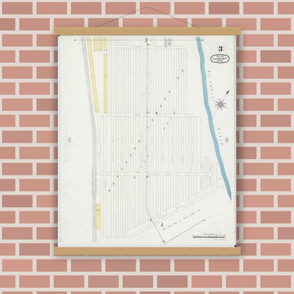 Old map wall art mockup — magnetic wood frame on brick wall — Sanborn Fire Insurance Map from Cloquet, Carlton County, Minnesota (1897), Sheet #0003