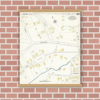 Old map wall art mockup — magnetic wood frame on brick wall — Sanborn Fire Insurance Map from Los Gatos, Santa Clara County, California (1895), Sheet #0010