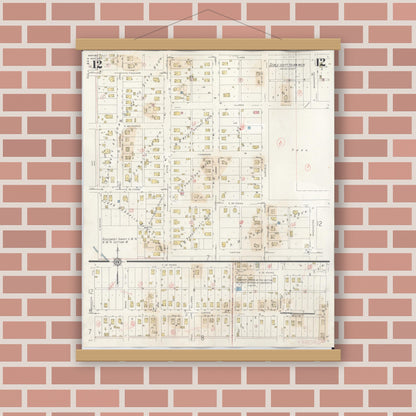 Old map wall art mockup — magnetic wood frame on brick wall — Sanborn Fire Insurance Map from Marion, Williamson County, Illinois (1946), Sheet #0012