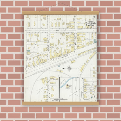 Old map wall art mockup — magnetic wood frame on brick wall — Sanborn Fire Insurance Map from Eagle River, Vilas County, Wisconsin (1894), Sheet #0002