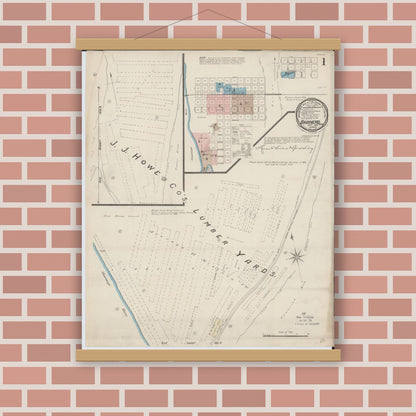 Old map wall art mockup — magnetic wood frame on brick wall — Sanborn Fire Insurance Map from Brainerd, Crow Wing County, Minnesota (1885) - Complete Map Set