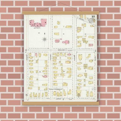 Old map wall art mockup — magnetic wood frame on brick wall — Sanborn Fire Insurance Map from Olean, Cattaraugus County, New York (1898), Sheet #0010
