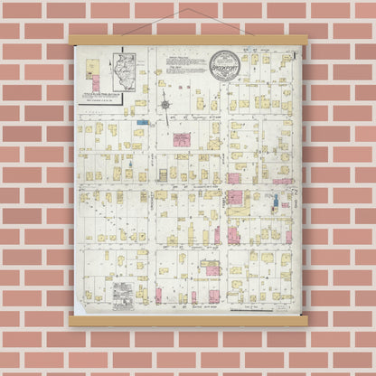 Old map wall art mockup — magnetic wood frame on brick wall — Sanborn Fire Insurance Map from Brookport, Massac County, Illinois (1921), Sheet #0001