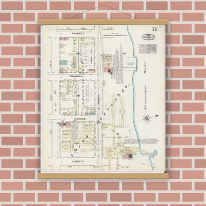 Old map wall art mockup — magnetic wood frame on brick wall — Sanborn Fire Insurance Map from Winona, Winona County, Minnesota (1884), Sheet #0011