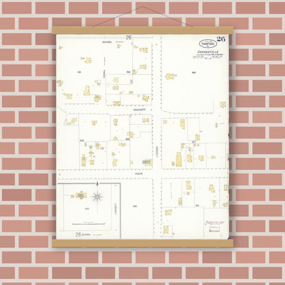 Old map wall art mockup — magnetic wood frame on brick wall — Sanborn Fire Insurance Map from Hanford, Kings County, California (1905), Sheet #0026
