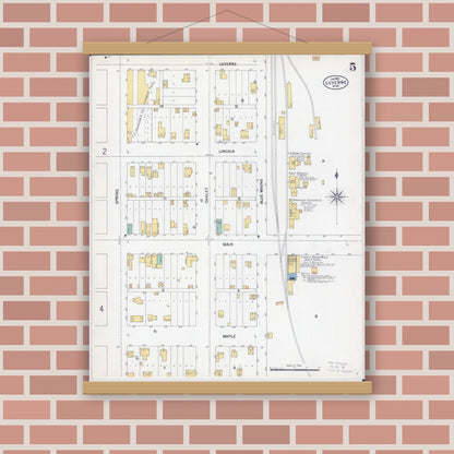 Old map wall art mockup — magnetic wood frame on brick wall — Sanborn Fire Insurance Map from Luverne, Rock County, Minnesota (1900), Sheet #0005