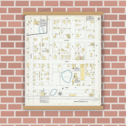 Old map wall art mockup — magnetic wood frame on brick wall — Sanborn Fire Insurance Map from Eldorado, Saline County, Illinois (1900), Sheet #0003