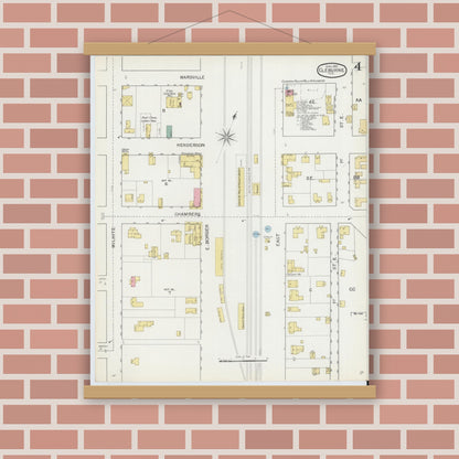 Old map wall art mockup — magnetic wood frame on brick wall — Sanborn Fire Insurance Map from Cleburne, Johnson County, Texas (1893), Sheet #0004