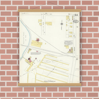 Old map wall art mockup — magnetic wood frame on brick wall — Sanborn Fire Insurance Map from Merrill, Lincoln County, Wisconsin (1913), Sheet #0024