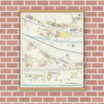 Old map wall art mockup — magnetic wood frame on brick wall — Sanborn Fire Insurance Map from Phillipsburg, Warren County, New Jersey (1897), Sheet #0010