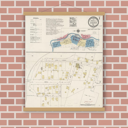 Old map wall art mockup — magnetic wood frame on brick wall — Sanborn Fire Insurance Map from Dunsmuir, Siskiyou County, California (1920) - Complete Map Set