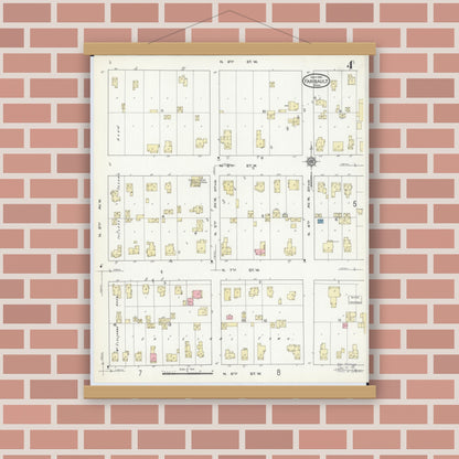 Old map wall art mockup — magnetic wood frame on brick wall — Sanborn Fire Insurance Map from Faribault, Rice County, Minnesota (1914), Sheet #0004