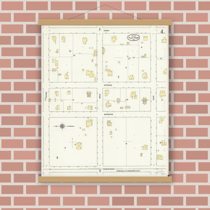 Old map wall art mockup — magnetic wood frame on brick wall — Sanborn Fire Insurance Map from Pilot Point, Denton County, Texas (1912), Sheet #0004