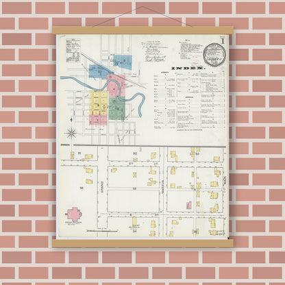 Old map wall art mockup — magnetic wood frame on brick wall — Sanborn Fire Insurance Map from Ligonier, Noble County, Indiana (1892) - Complete Map Set