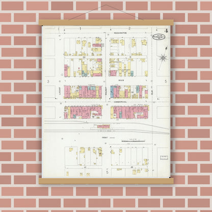 Old map wall art mockup — magnetic wood frame on brick wall — Sanborn Fire Insurance Map from Pierce City, Lawrence County, Missouri (1902), Sheet #0004