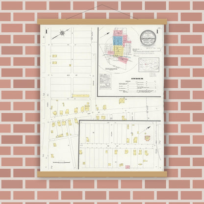 Old map wall art mockup — magnetic wood frame on brick wall — Sanborn Fire Insurance Map from Grampian, Clearfield County, Pennsylvania (1930) - Complete Map Set