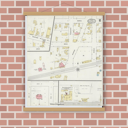 Old map wall art mockup — magnetic wood frame on brick wall — Sanborn Fire Insurance Map from Wayne, Wayne County, Michigan (1895), Sheet #0002