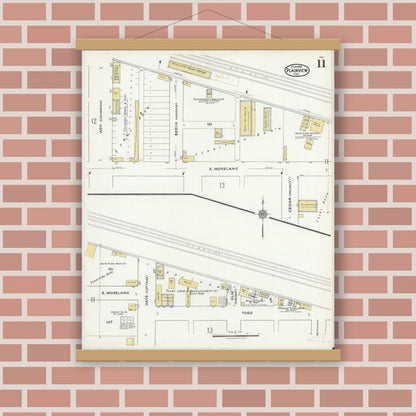 Old map wall art mockup — magnetic wood frame on brick wall — Sanborn Fire Insurance Map from Plainview, Hale County, Texas (1921), Sheet #0011