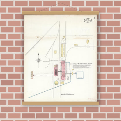 Old map wall art mockup — magnetic wood frame on brick wall — Sanborn Fire Insurance Map from Ontario, San Bernardino County, California (1893), Sheet #0004