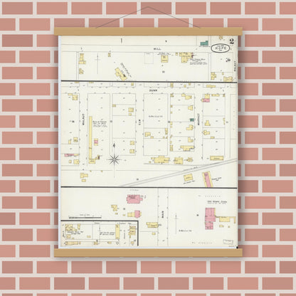 Old map wall art mockup — magnetic wood frame on brick wall — Sanborn Fire Insurance Map from Hope, Bartholomew County, Indiana (1896), Sheet #0002