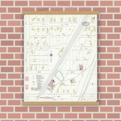 Old map wall art mockup — magnetic wood frame on brick wall — Sanborn Fire Insurance Map from Mount Olive, Macoupin County, Illinois (1910), Sheet #0004