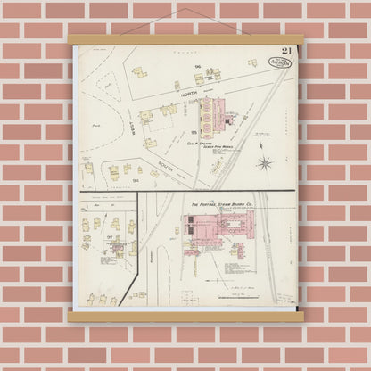 Old map wall art mockup — magnetic wood frame on brick wall — Sanborn Fire Insurance Map from Akron, Summit County, Ohio (1886), Sheet #0021